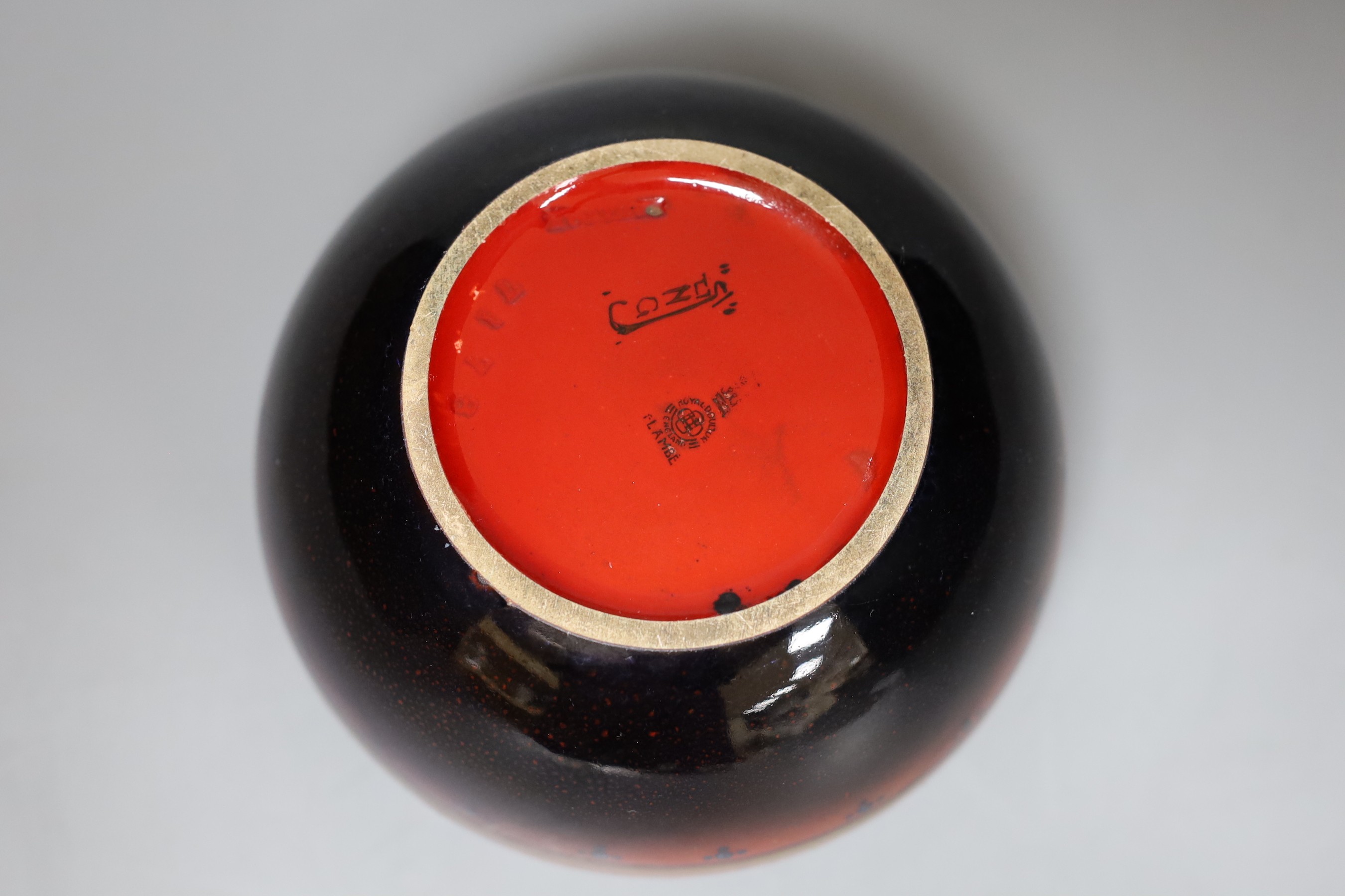 A Doulton Flambé Sung bowl with floral motif, 9cm tall